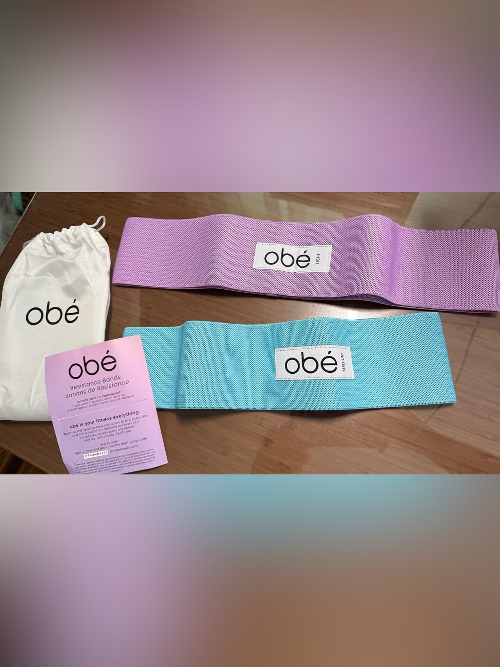 obé Fitness Set of 2 Non-Slip Resistance Bands in Lilac and Aqua